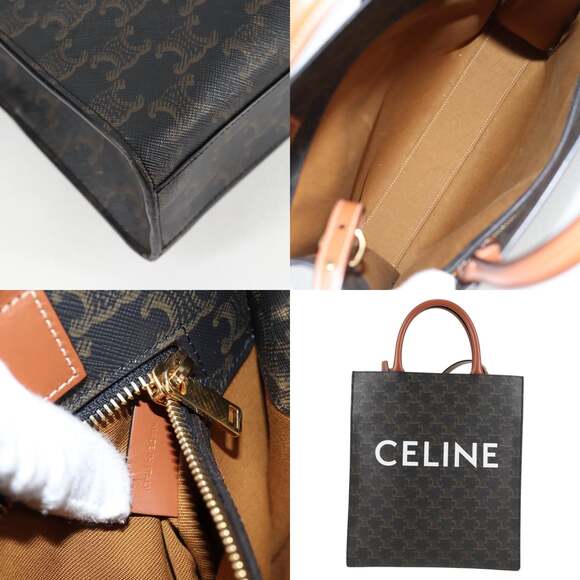 CELINE Triomphe Canvas Vertical Cabas Small Bag Pvc Black Gold - Picture 10 of 13